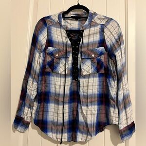 Express women’s flannel plaid lace up shirt. Small.